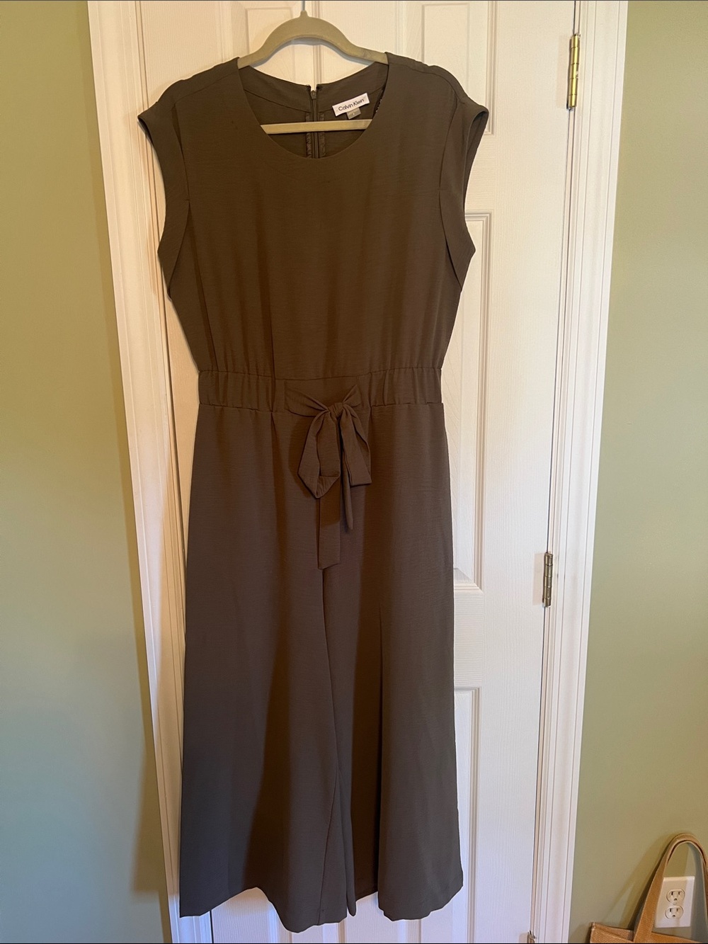 Calvin Klein Olive Green Tie-Waist Jumpsuit